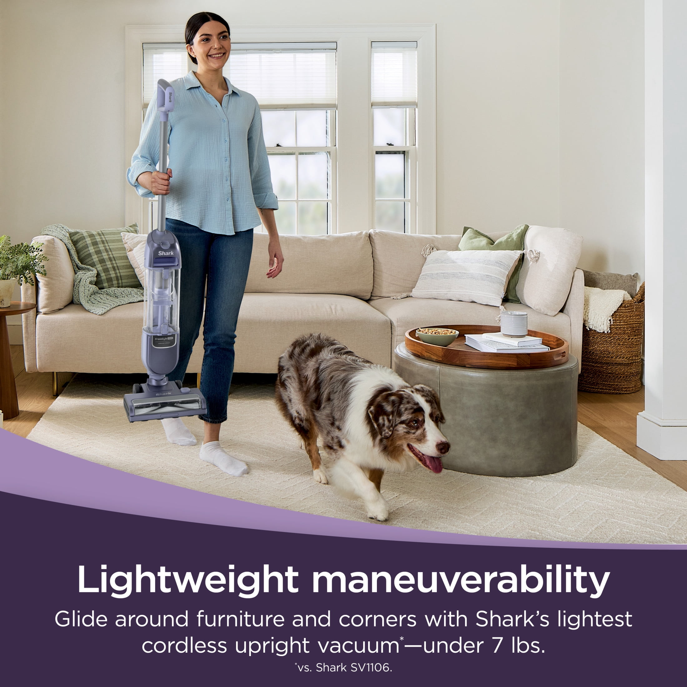 Shark Freestyle Max Cordless Stick Vacuum, Carpet and Hardfloors, 2-Speed Brushroll, Precision Charging Dock, 20-Min Run Time, SV2000 Purple