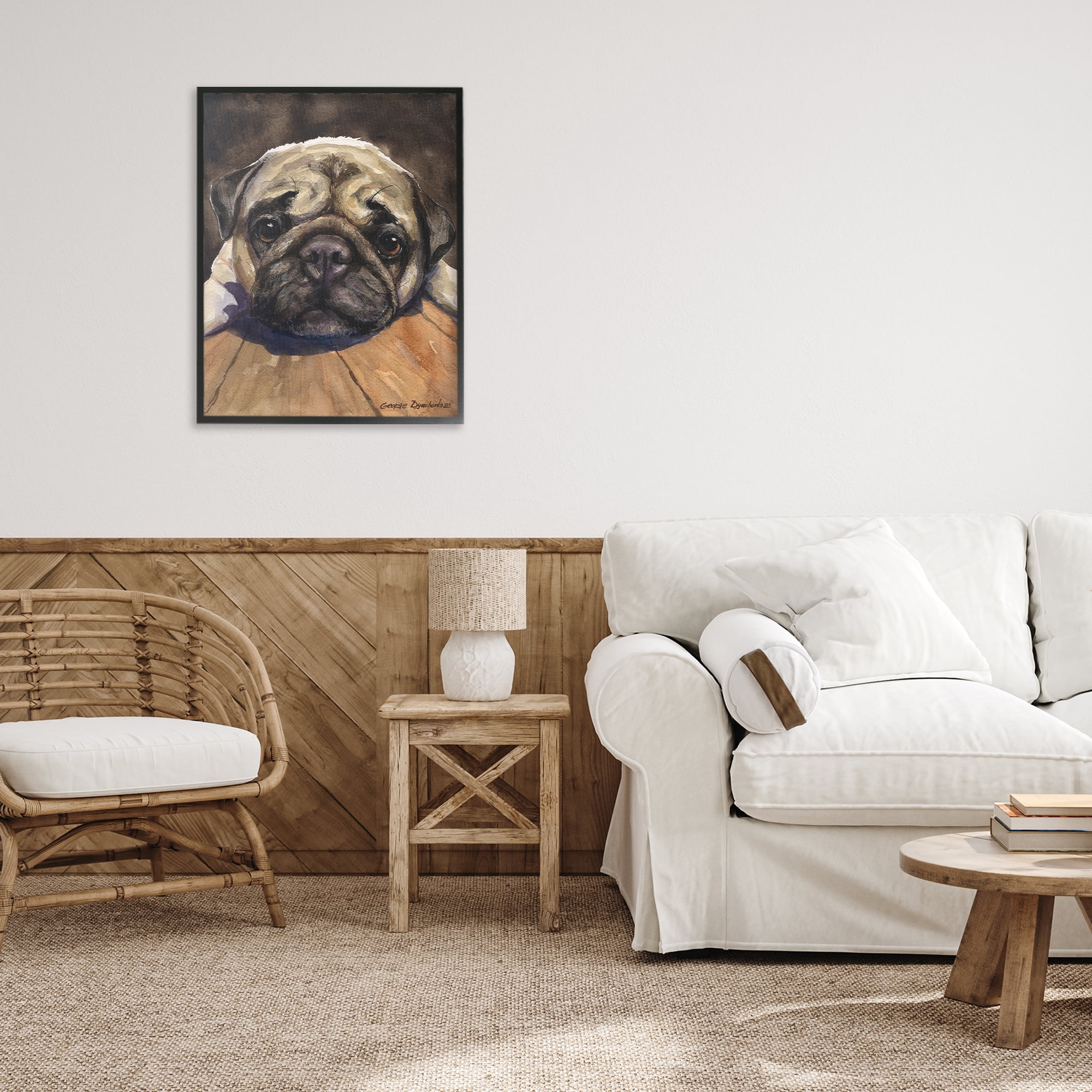 Stupell Industries Pug Soulful Portrait Black Framed Giclee Art, design by George Dyachenko
