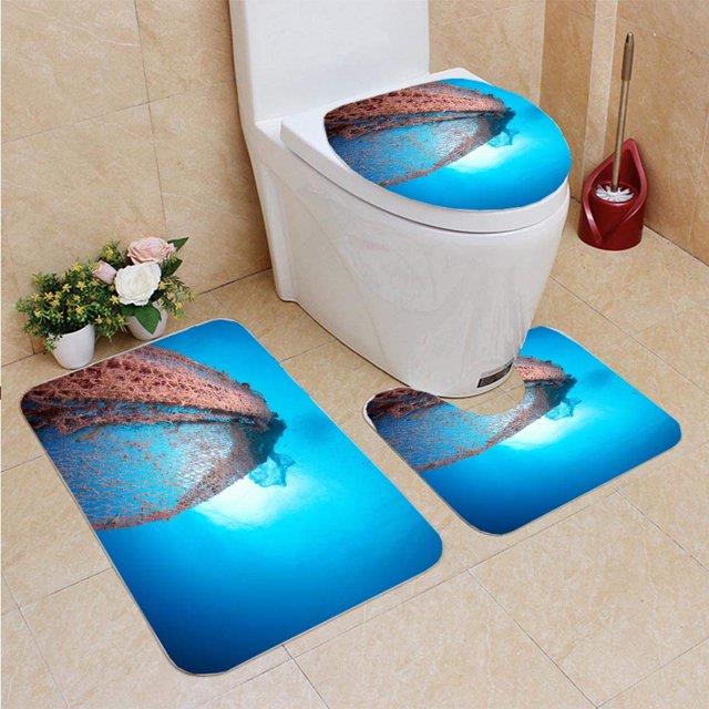 ABPHQTO Vieja red de pesca abandonada Juego de alfombras de baño de 3 piezas Alfombra de baño Alfombra de contorno y tapa de inodoro