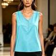 thumbnail image 4 of Qiopertar Satin Tank Tops for Women V Neck Sleeveless Button Down Casual Loose Flowy Summer Blouse Blue XL, 4 of 7