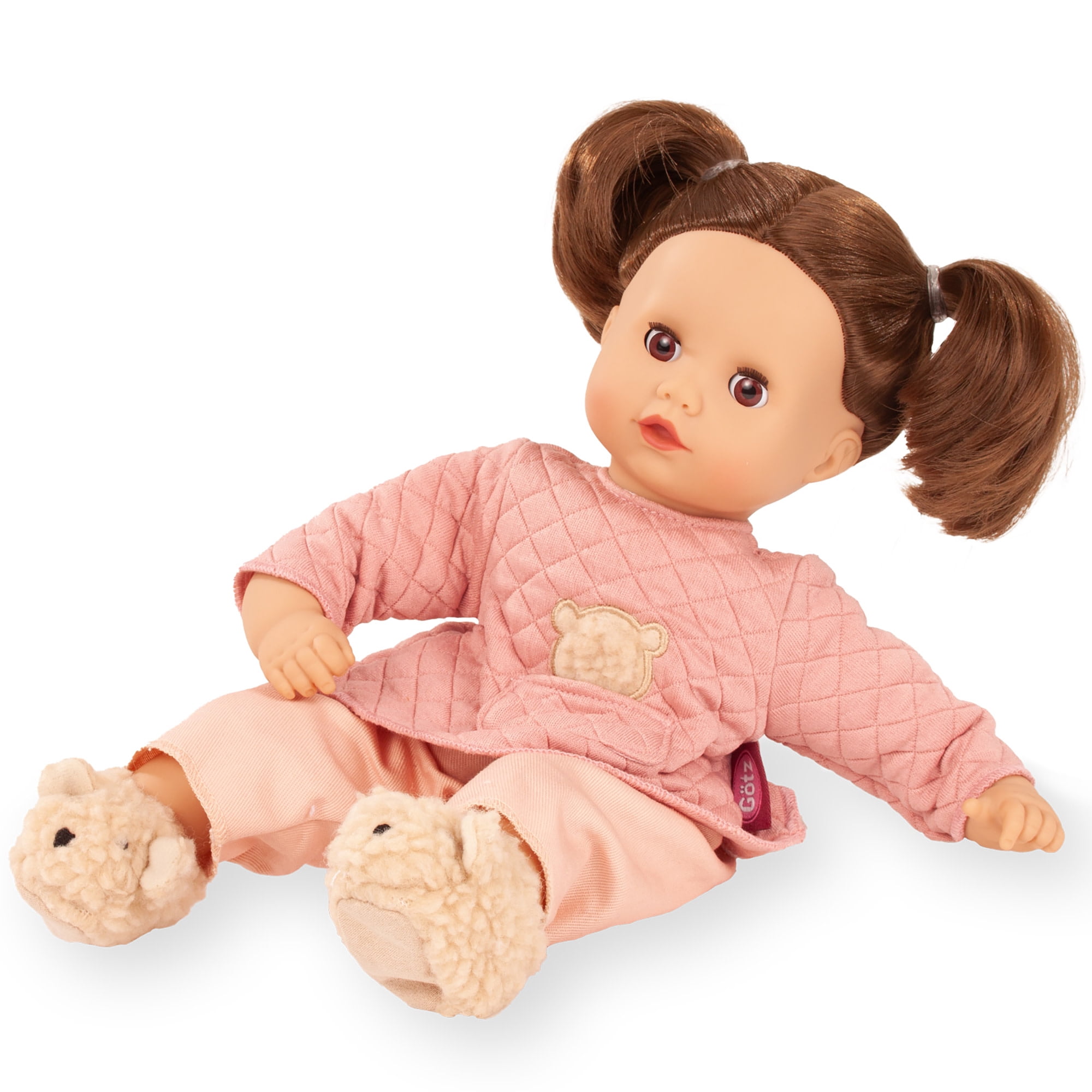 Gotz: Muffin: Bear - 13" Doll, Peachy Pink & Beige Quilted Tunic, Sherpa Earmuffs-Slippers, Brown Hair, Sleepy Eyes-Soft Body, Collectible Toy Kids 3+