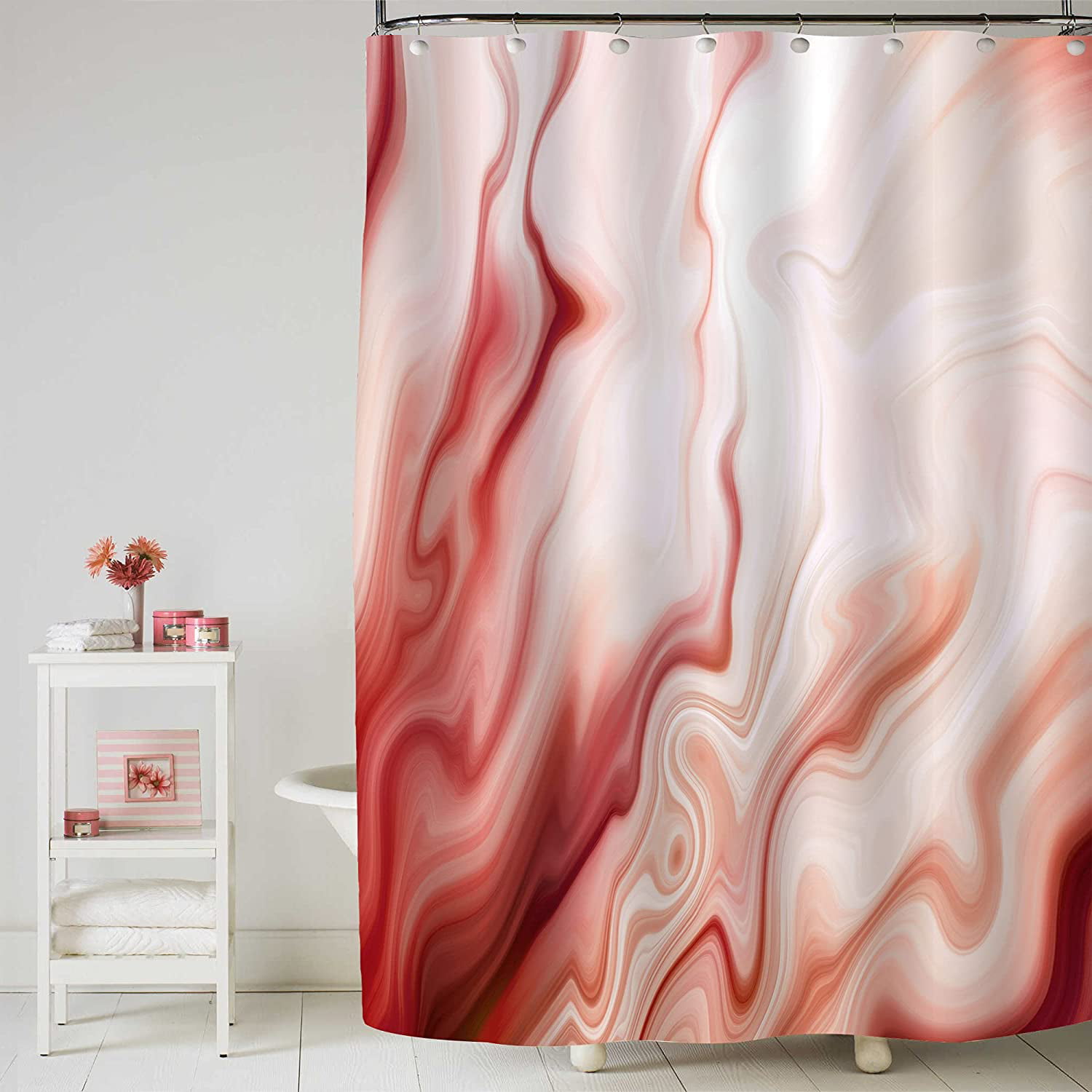 Fabrtic Shower Curtain Rose Gold Marble Set 72" Bathroom Waterproof Liner &Hooks 