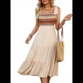 thumbnail image 2 of Vestidos de Verano Sin Mangas para Mujer, Vestidos Largos para Invitadas de Boda, Blusas de Punto Acanalado y Falda de Poliéster con Bolsillos. Albaricoque XL, 2 of 10