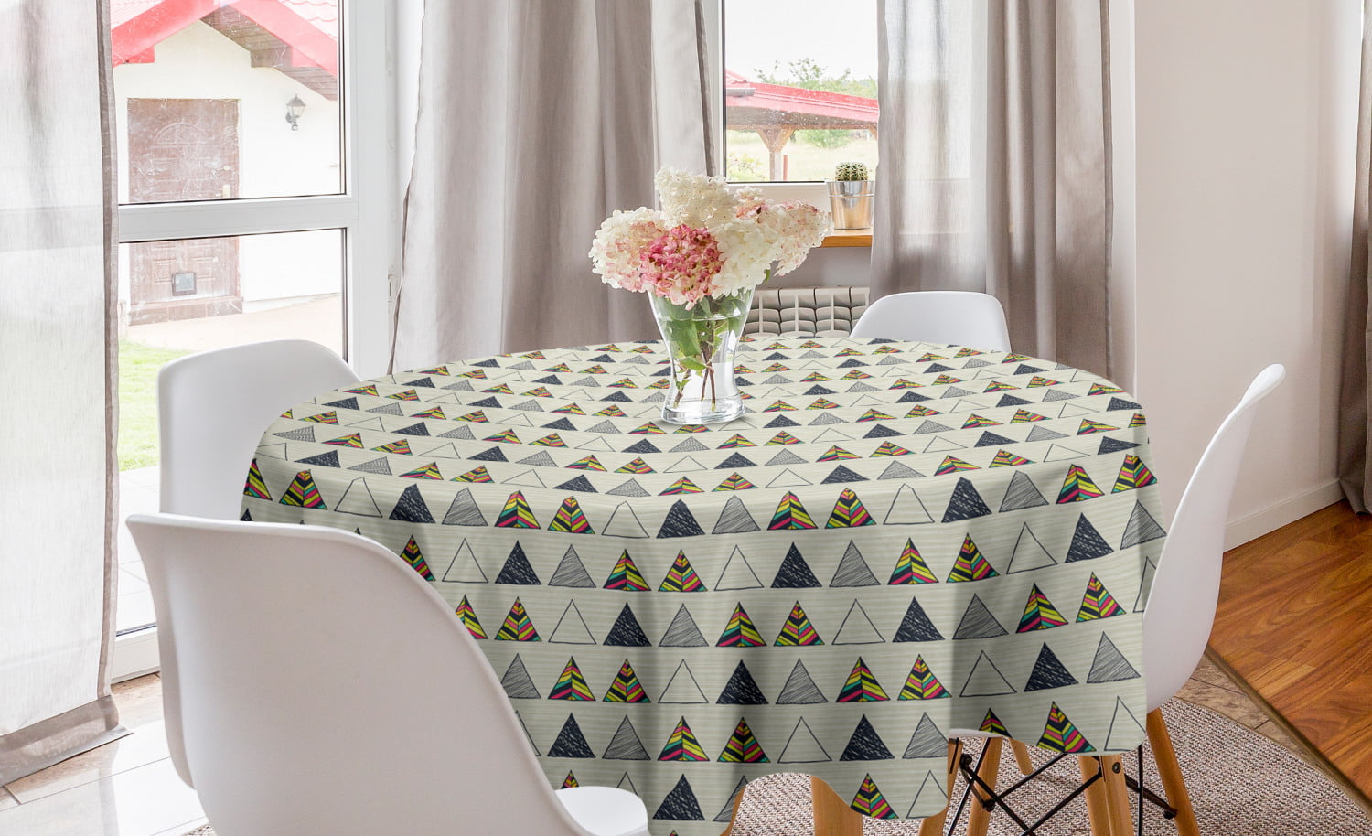 Boho Triangles Cotton Sateen Circle Tablecloth by Spoonflower Geometric Round Tablecloth Triangle Brushstroke  by elvelyckan