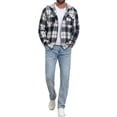 thumbnail image 2 of Men's Plaid Drawstring Hooded Chest Pocket Long Sleeve Shirt Jacket M Black White, 2 of 6