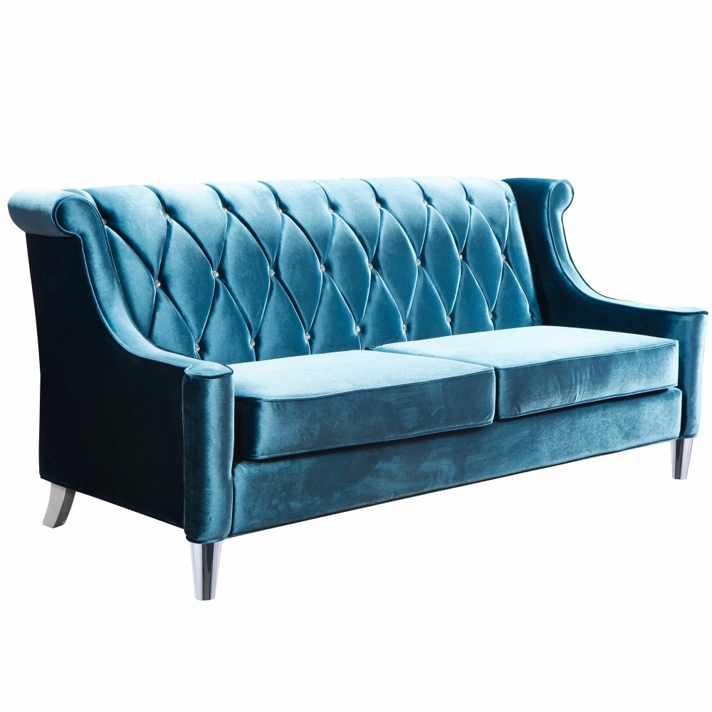Armen Living Barrister Sofa, Blue Velvet with Crystal Buttons Walmart