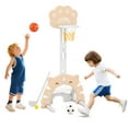 thumbnail image 1 of Gymax 3 in 1 Kids Basketball Hoop w/ Basketball Soccer & Golf Game Adjustable Height Mocha, 1 of 10