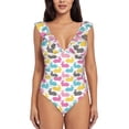 thumbnail image 2 of Yiaed Colorful Rabbit Print Women's Ruffled One Piece Swimsuit V Neck Swimwear Slimming Monokini for Woman-XX-Large, 2 of 8