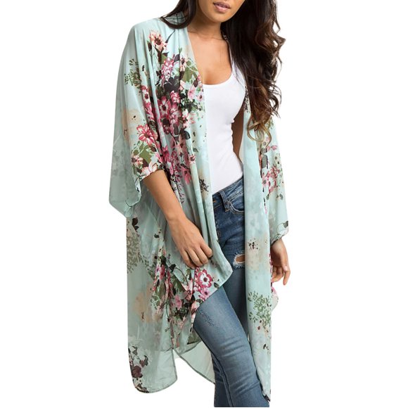 Womens Kimono Cardigan Fashion Womens Chiffon Shawl Print Kimono Cardigan Up Blouse Beachwear