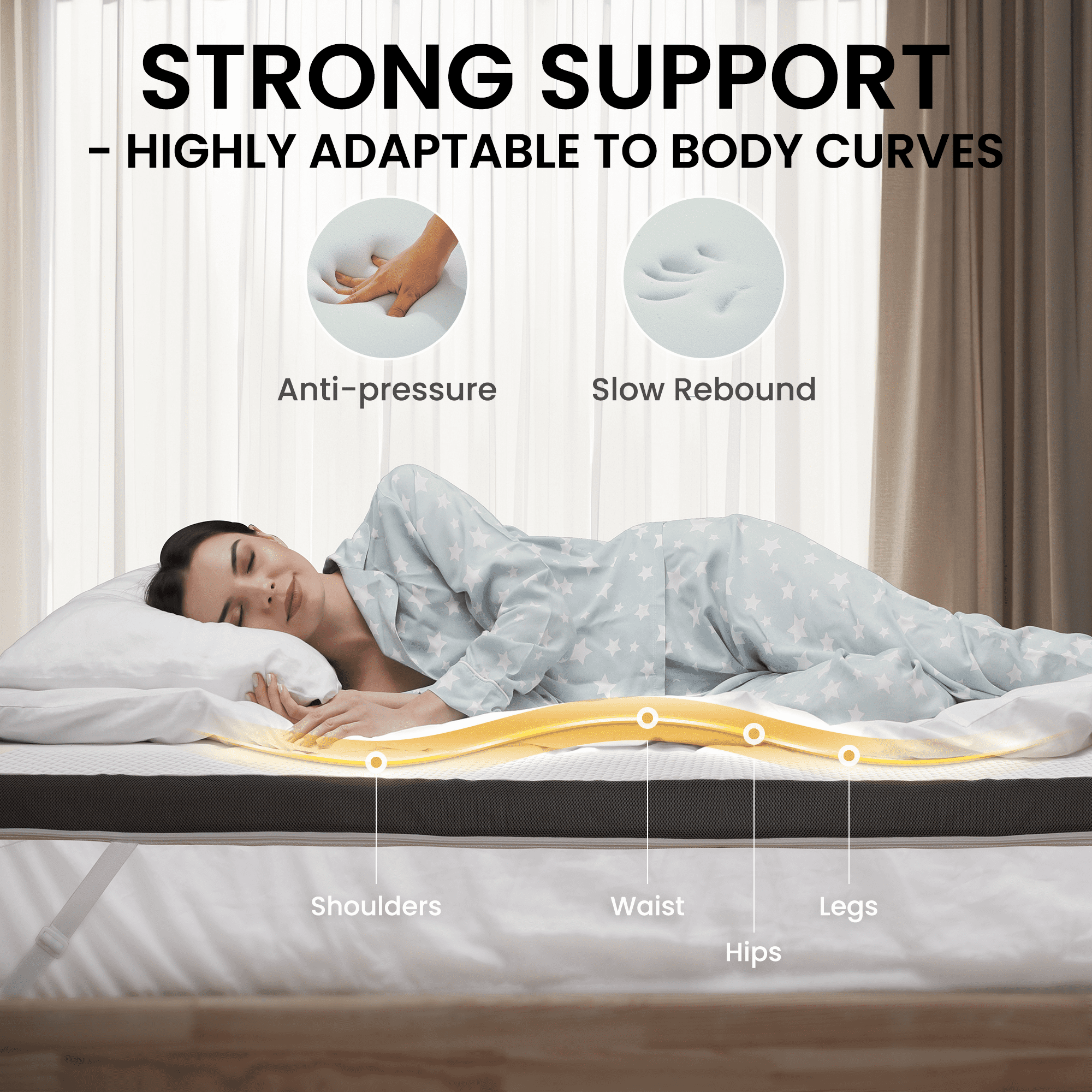 MARNUR 3 Inch Gel Memory Foam Mattress Topper Twin Size, Cooling & Pressure Relief Breathable Cover, CertiPUR-US Certified, 39"×75"