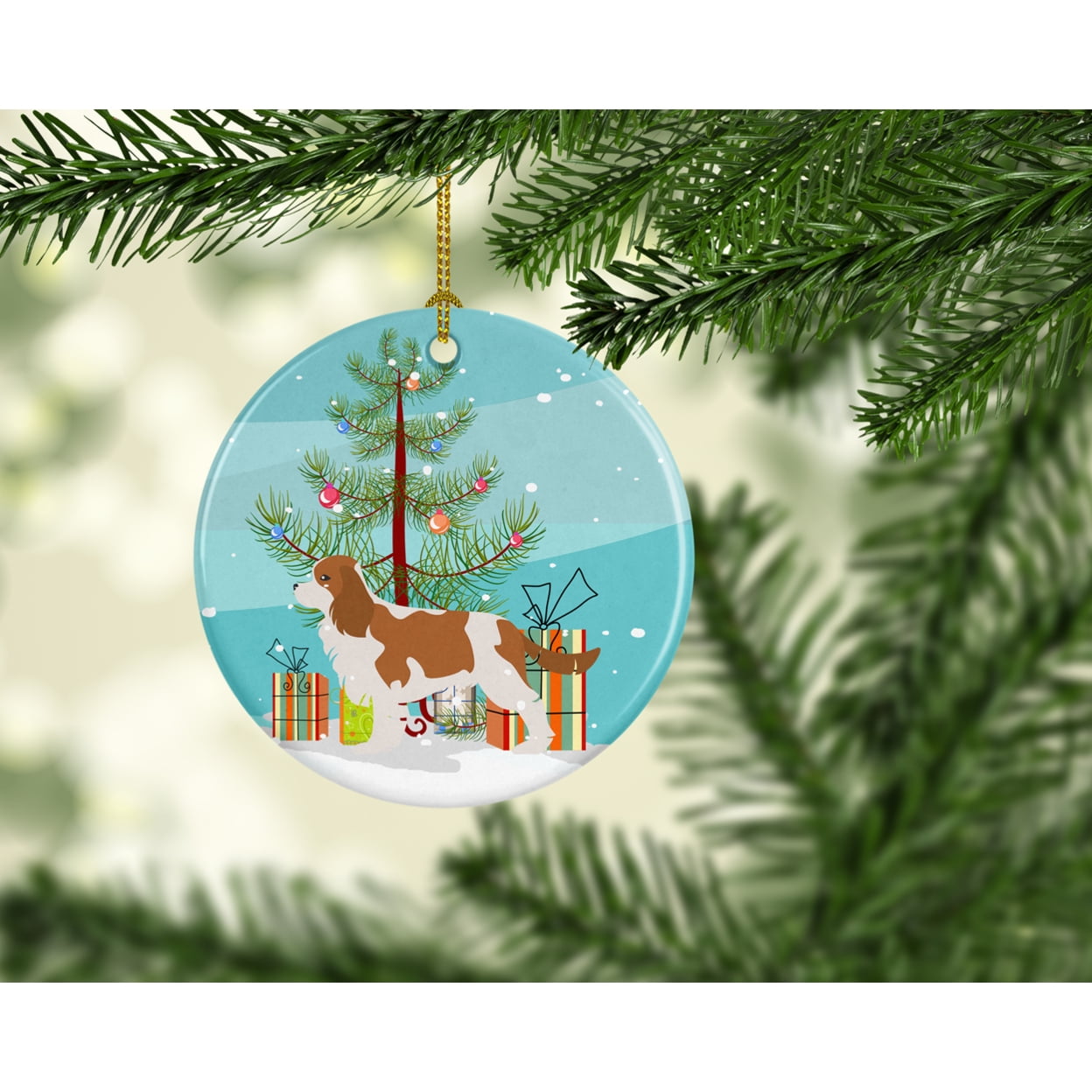 Cavalier King Charles Spaniel Merry Christmas Tree Ceramic Ornament
