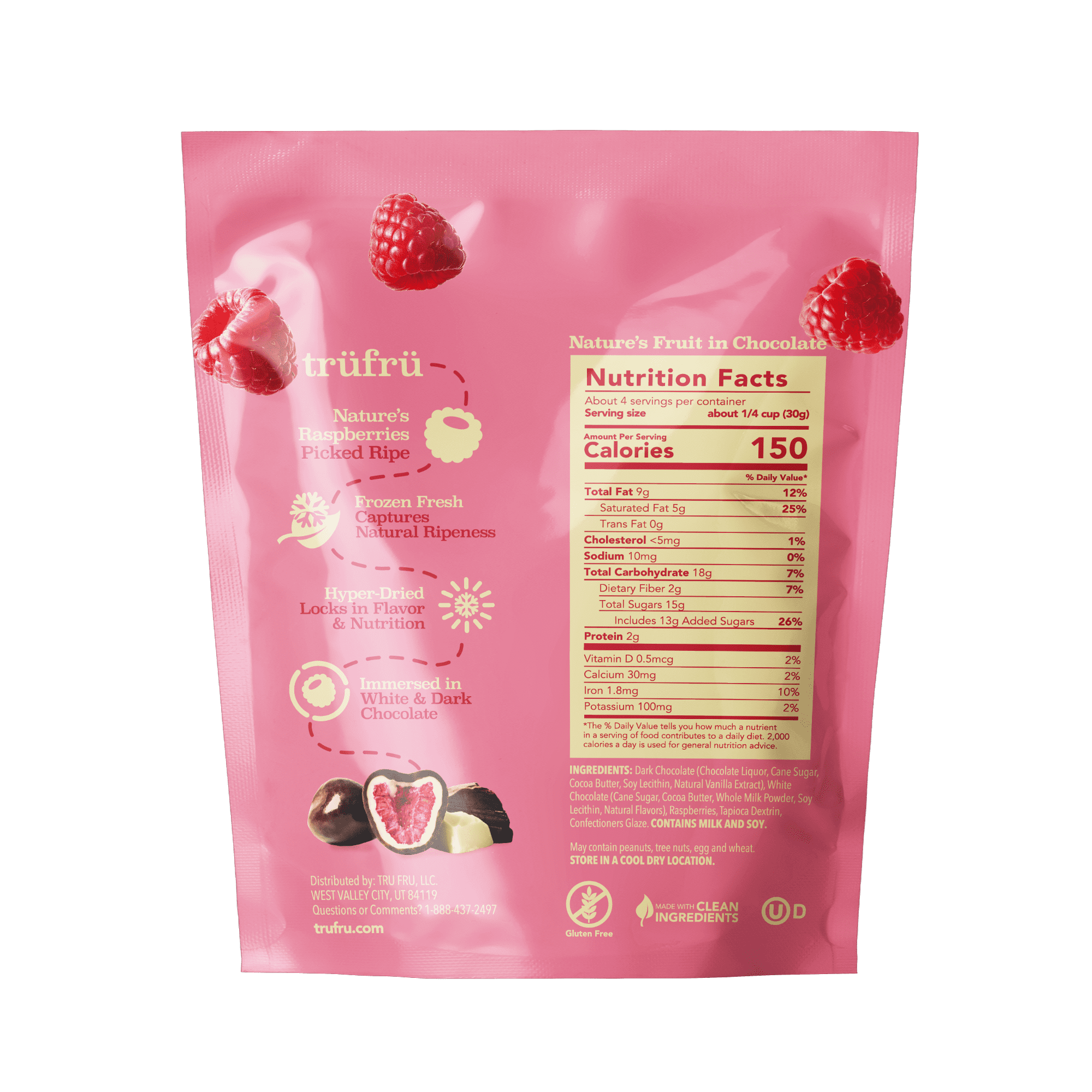 (3 pack) Tru Fru Dark Chocolate Dipped Hyper Dried Real Raspberries (4.2 oz)
