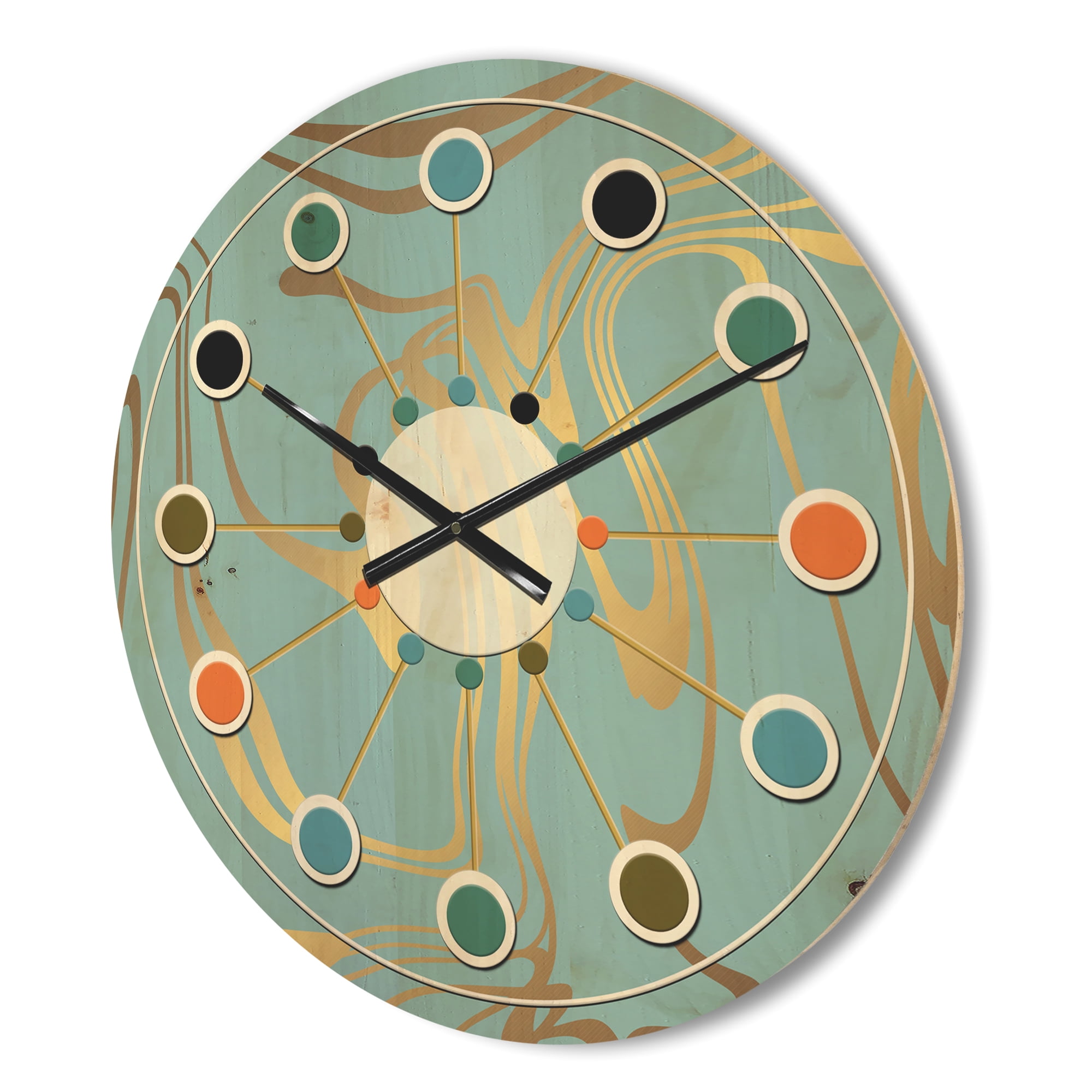 Designart 'Golden Colored Marble Design I' Mid-Century Modern Wood Wall Clock