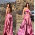 thumbnail image 4 of Vestido MisShow de satén para dama de honor 2025 con tirantes finos, rosa, 4 of 8