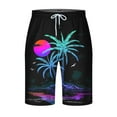 thumbnail image 3 of cllios Summer Mens Hawaiian Beach Swim Trunks Casual Elastic Waist Drawstring Tropical Palm Tree Sunset Print Swimsuit Shorts with Pockets, 3 of 4