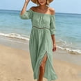 thumbnail image 6 of Tqcoqu Summer Cotton Dresses for Women - Boho Casual Off Shoulder Floral Long Maxi Dress,A-Green Women's S-XXXL, 6 of 7