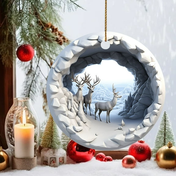 Chmadoxn Christmas Tree Ornaments, Christmas Decorations,Christmas Hanging Decorations Round Acrylic Christmas Decorations Reindeer Hanging Sign Festive Wall Decorations Christmas Gifts