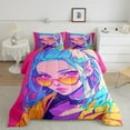 thumbnail image 2 of Erosebridal Cyber Anime Bedding Japanese Cool Full Bed Comforter Set, Virtual Reality Future Street Culture Comforter Set Funky Surrealism Girly Bedding, 1 Comforter 2 Pillowcases, 2 of 6
