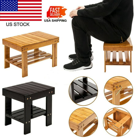 Coffee Portable Multi-Functional Small Bamboo Step Stool Seat Bench Children Storage Shelf Kid Furniture Chair Living Room Spa Home Garden Patio Outdoor Foot Pad Shoe Bathroom