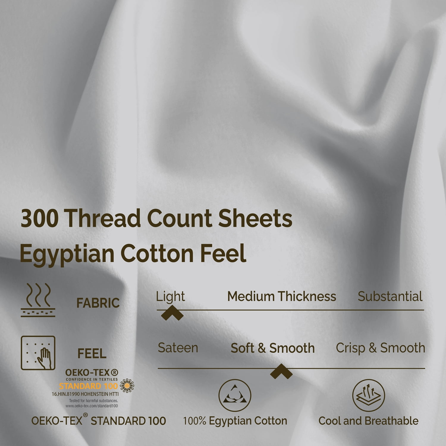 Superior 4-Piece 300 Thread Count Light Grey Egyptian Cotton Sheet Set, California King