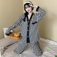 thumbnail image 1 of Pijamas de primavera y otoño para mujer, cárdigan de algodón de imitación con cuello en V, pantalones de manga larga, conjunto de ropa holgada para el hogar con dibujos animados, 1 of 6
