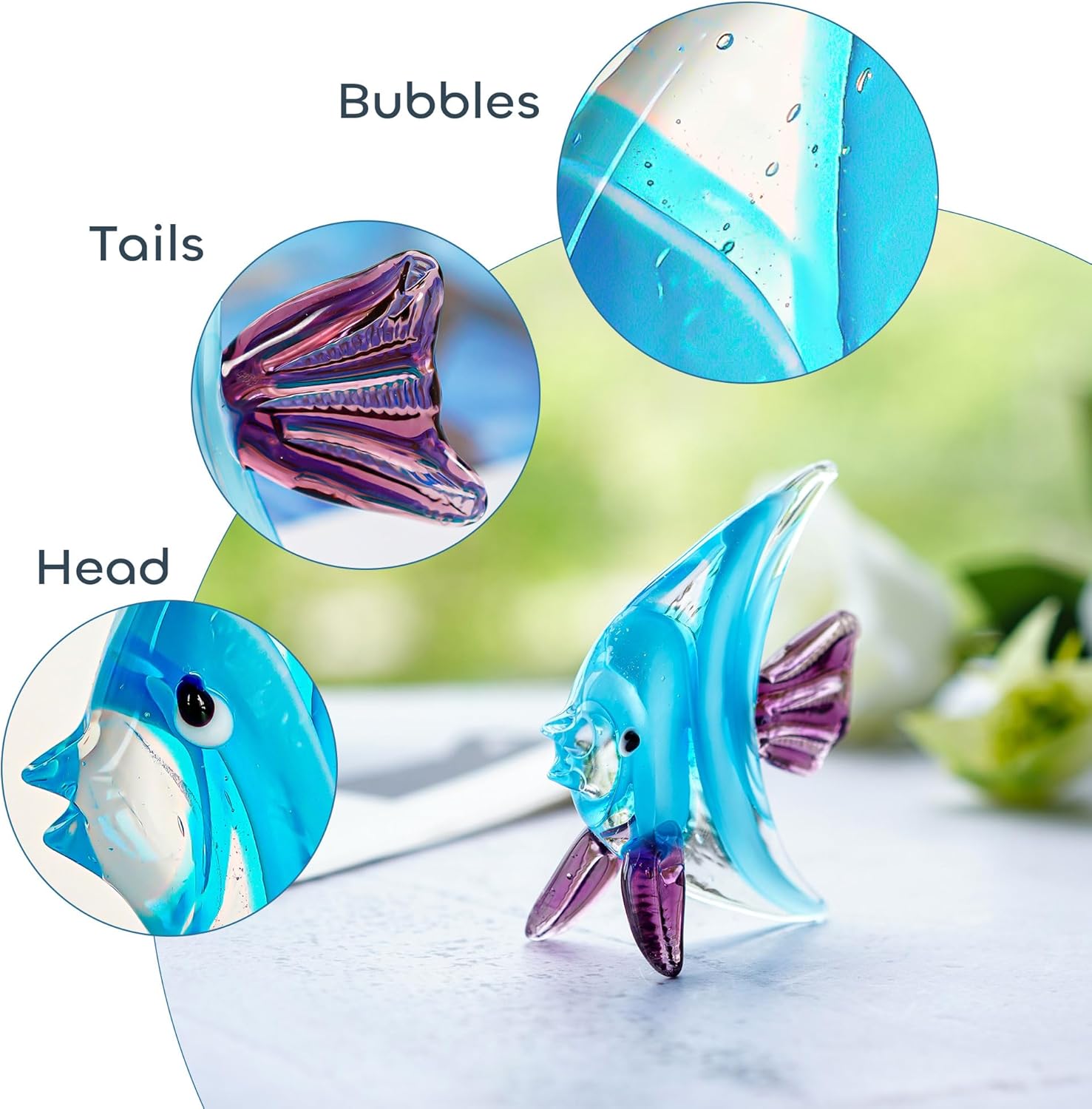 Crystalsuncatcher Blown Glass Figurines Tropical Fish Murano Art Sea Life Handicraft Animal Figure for Fish Tank Ornament or Aquarium Decorations