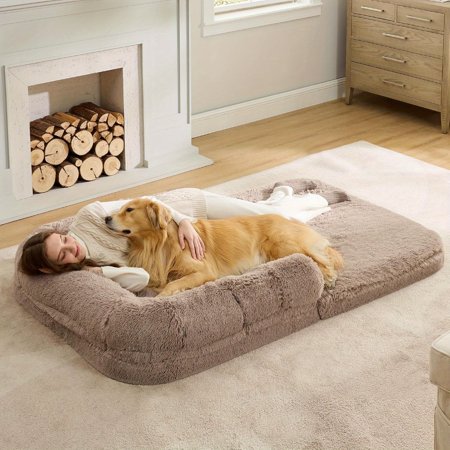 [Foldable Human Dog Bed] 2-in-1 Foldable Human Dog Bed for Kids, Calming Giant Size Fits Pet Families