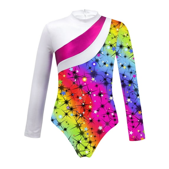 DPOIS Kids Girls One Piece Long Sleeve Shiny Athletic Leotard
