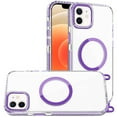 thumbnail image 2 of For Apple iPhone 12 /12 Pro Clear Magnetic Frame PC Back Shockproof Protective Case with Detachable Lanyard Strap, Compatible with MagSafe Cover, XPM Phone Case [Purple], 2 of 10