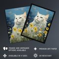 thumbnail image 3 of White Cat In The Wildflowers Floral Meadow Oil Painting Norwegian Forest Cat Art Print Framed Poster Wall Decor 12x16 inch, 3 of 5