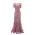 thumbnail image 5 of KI-8jcuD Womens Double V Neck Short Sleeve Dress Evening Prom Dress Petite Dresses Formal Long Dress Long Dresses Short Lace Dresses for Women Wedding Dress Womens Fall Formal Dress Maternity, 5 of 6