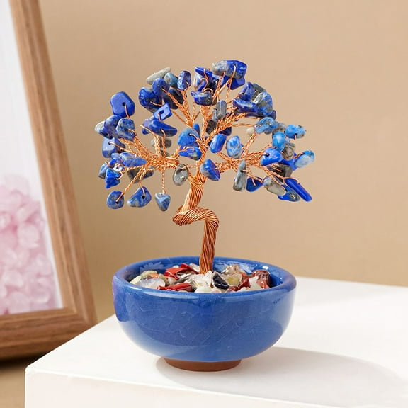 Crystal Tree Natural Healing Crystal Trees with Ceramic Base Handmade for Good Luck Home Office Decor Crystals Gifts,Blue-Green