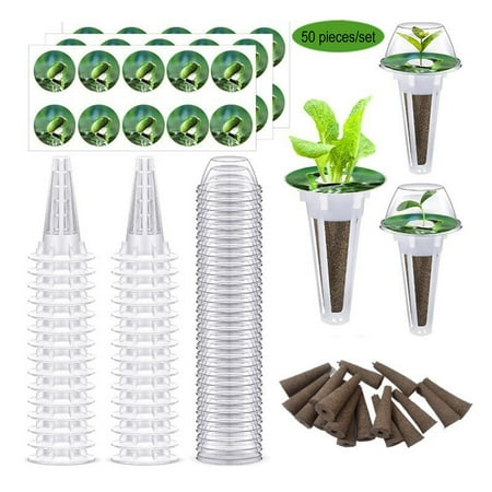 Hydroponic Garden Accessories Pod Kit Including Grow Baskets Transparent Insulation Lids Plant Grow Sponges Labels for Seed Starting System (50 Pieces)