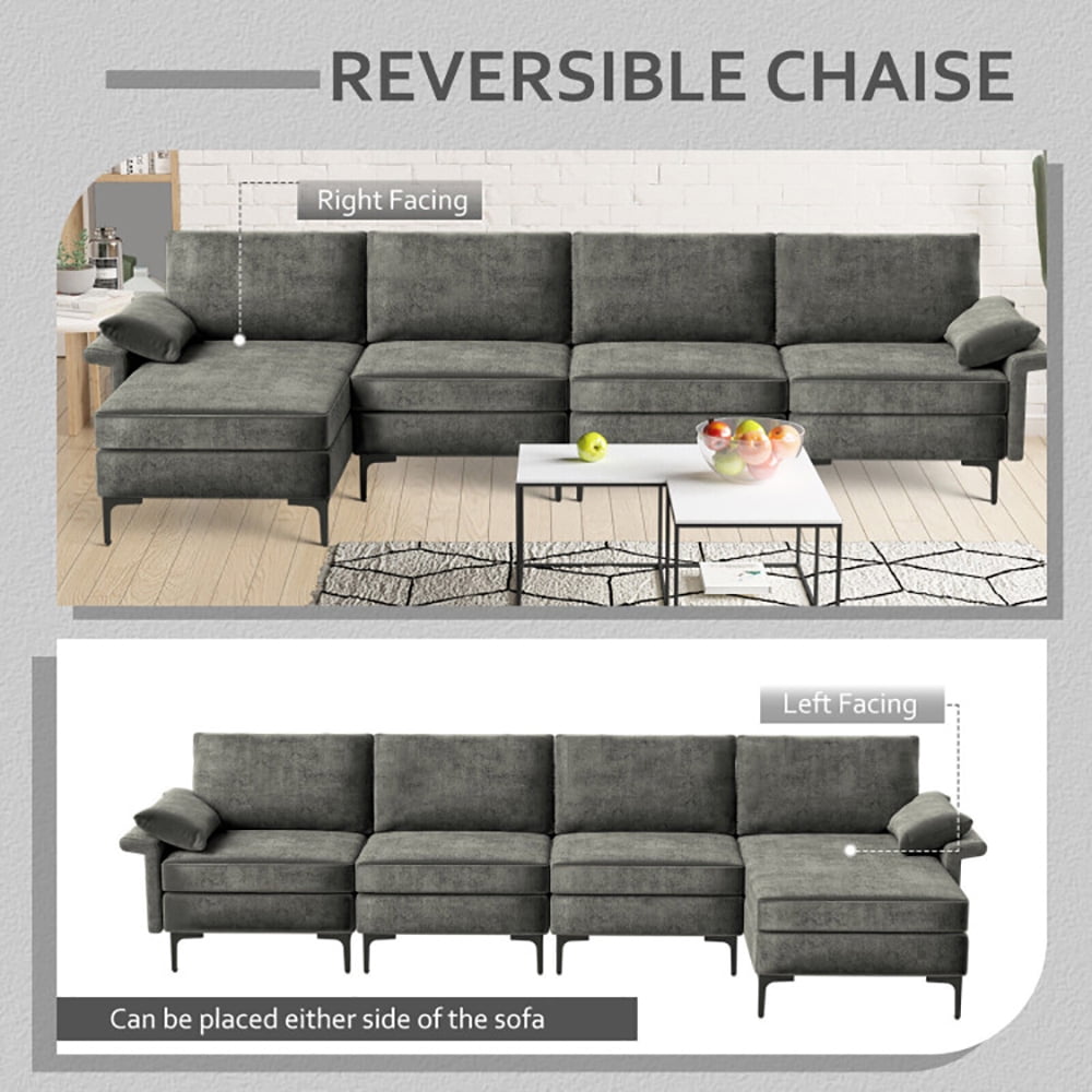 Finihen L-shaped Sectional Sofa Couch, Convertible Sectional Sofa, Extra Large L-shaped Sectional Sofa with Reversible Chaise and 2 USB Ports for 4-5 People, for Living Room, Gray Finihen L-shaped Sectional Sofa Couch, Convertible Sectional Sofa, Extra Large L-shaped Sectional Sofa with Reversible Chaise and 2 USB Ports for 4-5 People, for Living Room, Gray