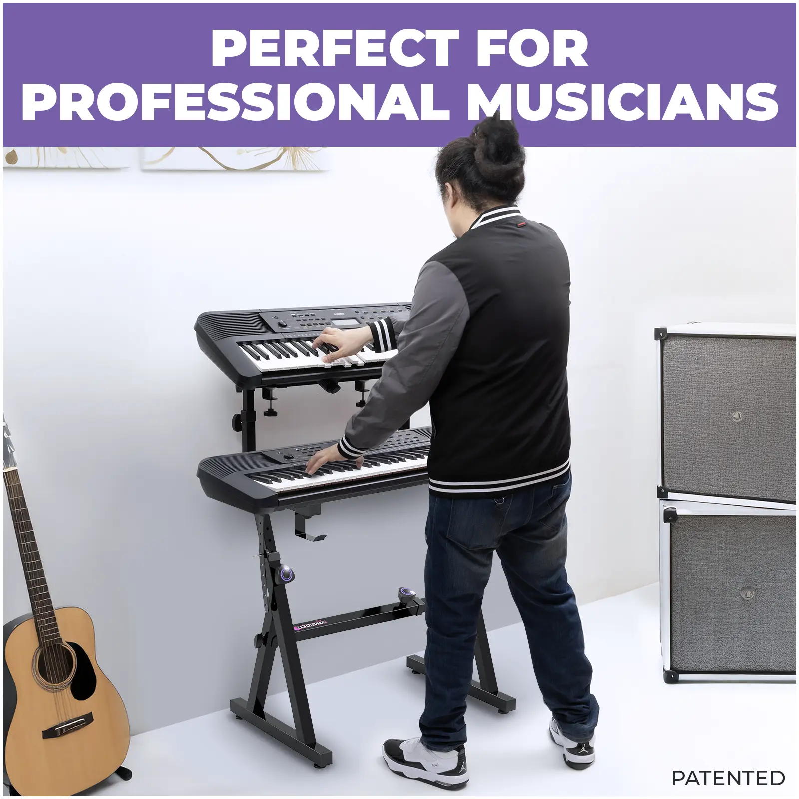 Liquid Stands Dual Piano Keyboard Stand with 2nd Tier - Z Style Adjustable and Portable 2 Tier Heavy Duty Music Stand for Synths and Electric Digital Keyboards - Fits 54 61 88 Key Pianos