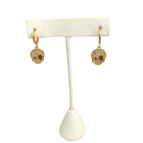 18K Gold Filled Micro Pave Skull Earrings gold