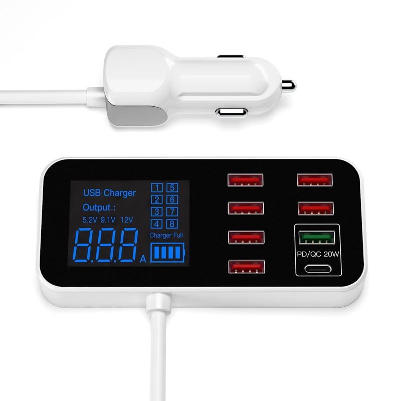 TR-g40W 8 Ports USB Car Charger QC3.0 PD Type C Fast Phone Charger with LED Display Multi USB