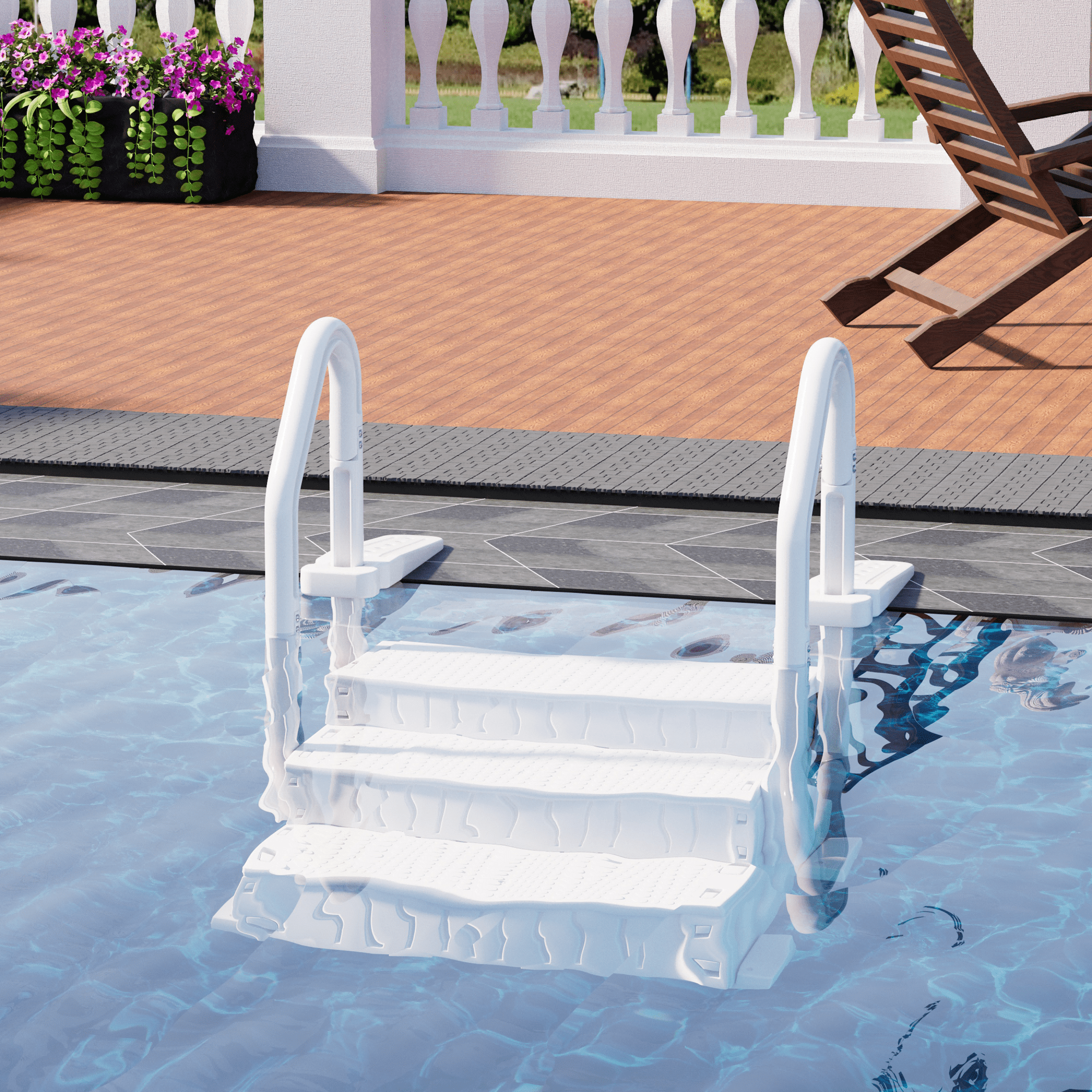 UPHYB Pool Ladder, 3-Step Pool Stairs with Double Handrails and Non-Slip Steps for 36-48” Above Ground and In-Ground Pools, White