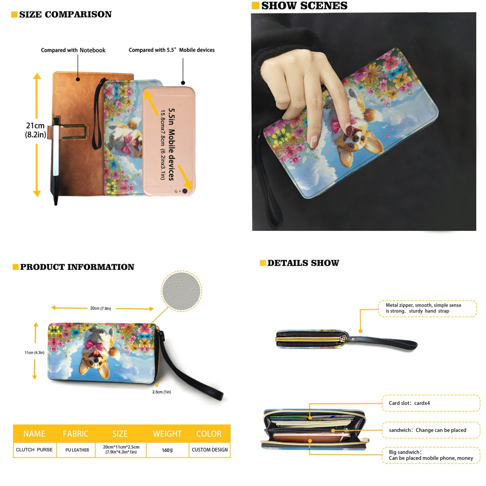 ZUXONGSY Corgi Daisy Flower Print Handbag with Matching Wallet for Women Waterproof Top Handle Bag Shoulder Bag Top Handle Satchel Lightweight Money Organizers for Shopping Wor