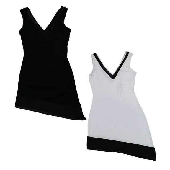 Calvin Klein Womens Cover Up Dress V-Neck Swim Sleeveless Tank Black White New