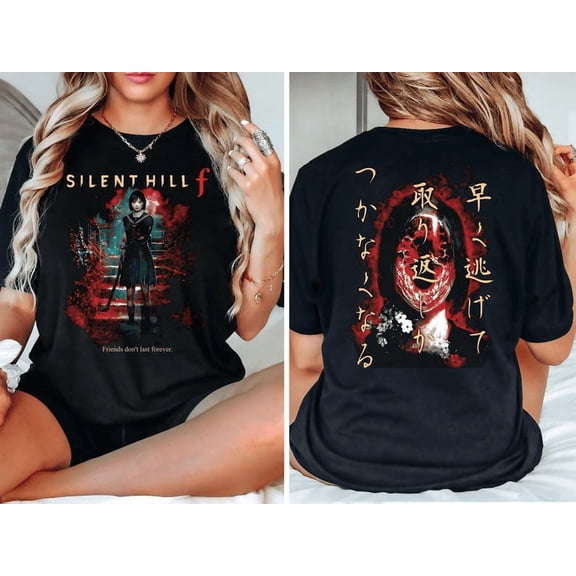 2 Sided Silent Hill F T-Shirt, Horror Game Vintage Cotton Tee for Gaming Lover