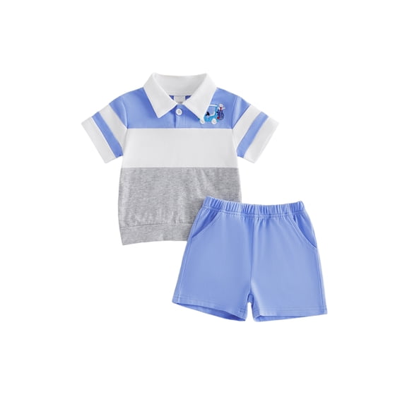 BemeyourBBs Toddler Baby Boy Golf Outfit Infant Baby Boys Summer Clothes Golf Cart Contrast Button Collared Short Sleeve Shirts and Shorts Set Baby 2 Piece Summer Outfit