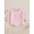 thumbnail image 4 of Suealasg Baby Girl Fall Sweatshirt Romper Bow Embroidery Long Sleeve Crew Neck Bubble Jumpsuit, 4 of 9