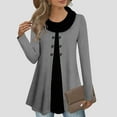 thumbnail image 2 of Cmfcve Women's Plus Size Mock Two Piece Sweat Long Sleeve Wick Button Trim Athletic Tunic Tops Crew Neck Casual Pullover Sweatshirt, 2 of 5