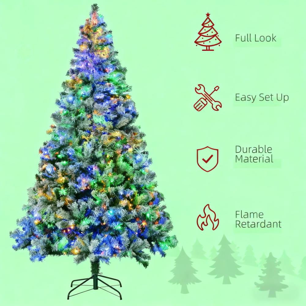 7.5ft Prelit Snow Flocked Christmas Tree with 550 LED Lights 1149 Tips Auto-Open Branches Indoor Decor