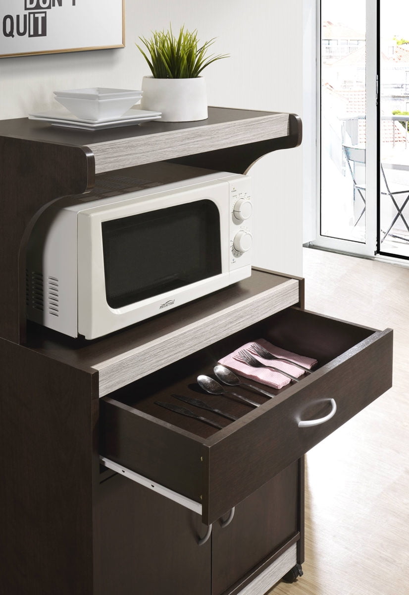 Hodedah Microwave Kitchen Cart, Chocolate - Grey - Walmart.com