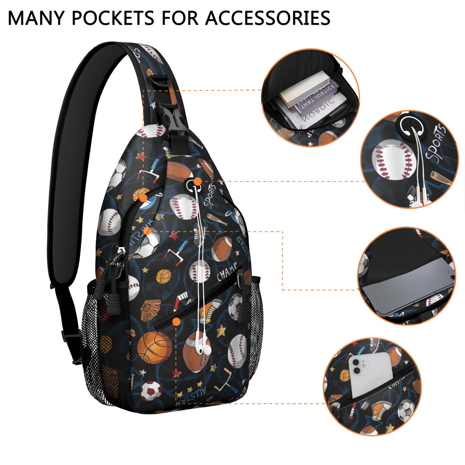 Star Themed Crossbody Bag - Lightweight Chest Backpack for Men & Women - Spacious & Organized for Daily Commuting