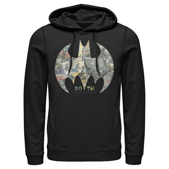 Men's Batman Shield Logo Comic 80th Anniversary  Pull Over Hoodie Black 3X Large