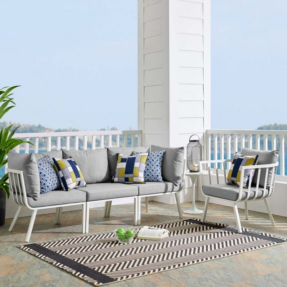 Modway Riverside 4 Piece Outdoor Patio Aluminum Set in White Gray