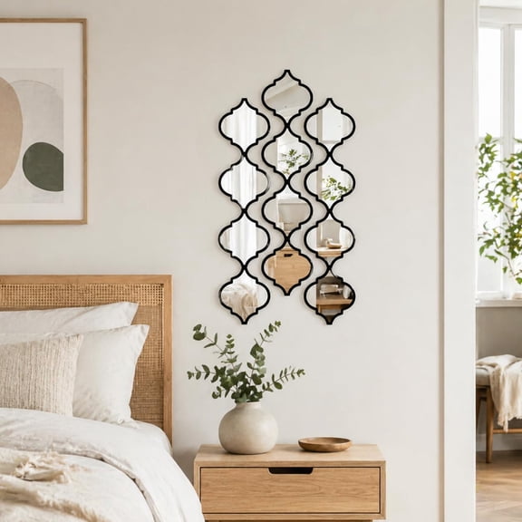 12PCS 3D Acrylic Mirror Rhombus Wall Stickers, Geometric Moroccan Decor Self Adhesive Mirror Tiles 3D Reflective Wall Art for Bedroom Living Room Bathroom Hallway Boho Home Decoration(xxw)